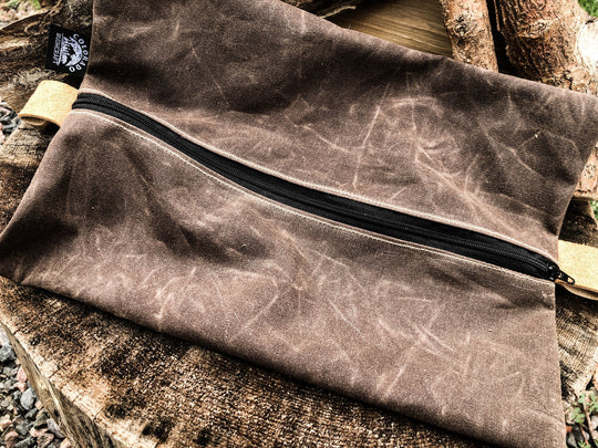 Handmade Waxed Canvas Zippered Flat Pouch Bushcraft Survival Camping Grooming (Various Colors) - Colorado Bushcraft