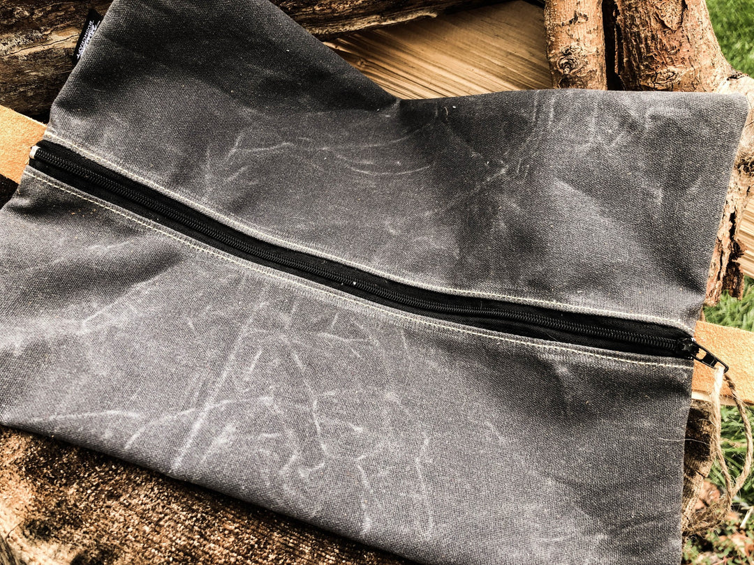 Handmade Waxed Canvas Zippered Flat Pouch Bushcraft Survival Camping Grooming (Various Colors) - Colorado Bushcraft